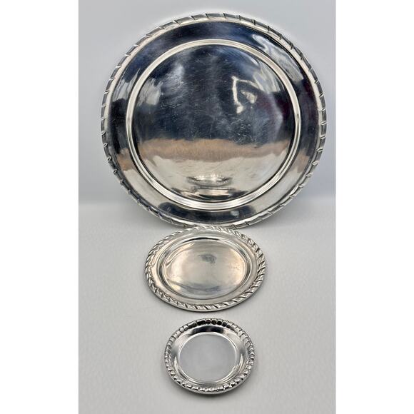 Vintage Mexican Heavy Aluminum Pewter Dinner Charger, Dessert, Coaster Plate 3pc - Picture 4 of 7